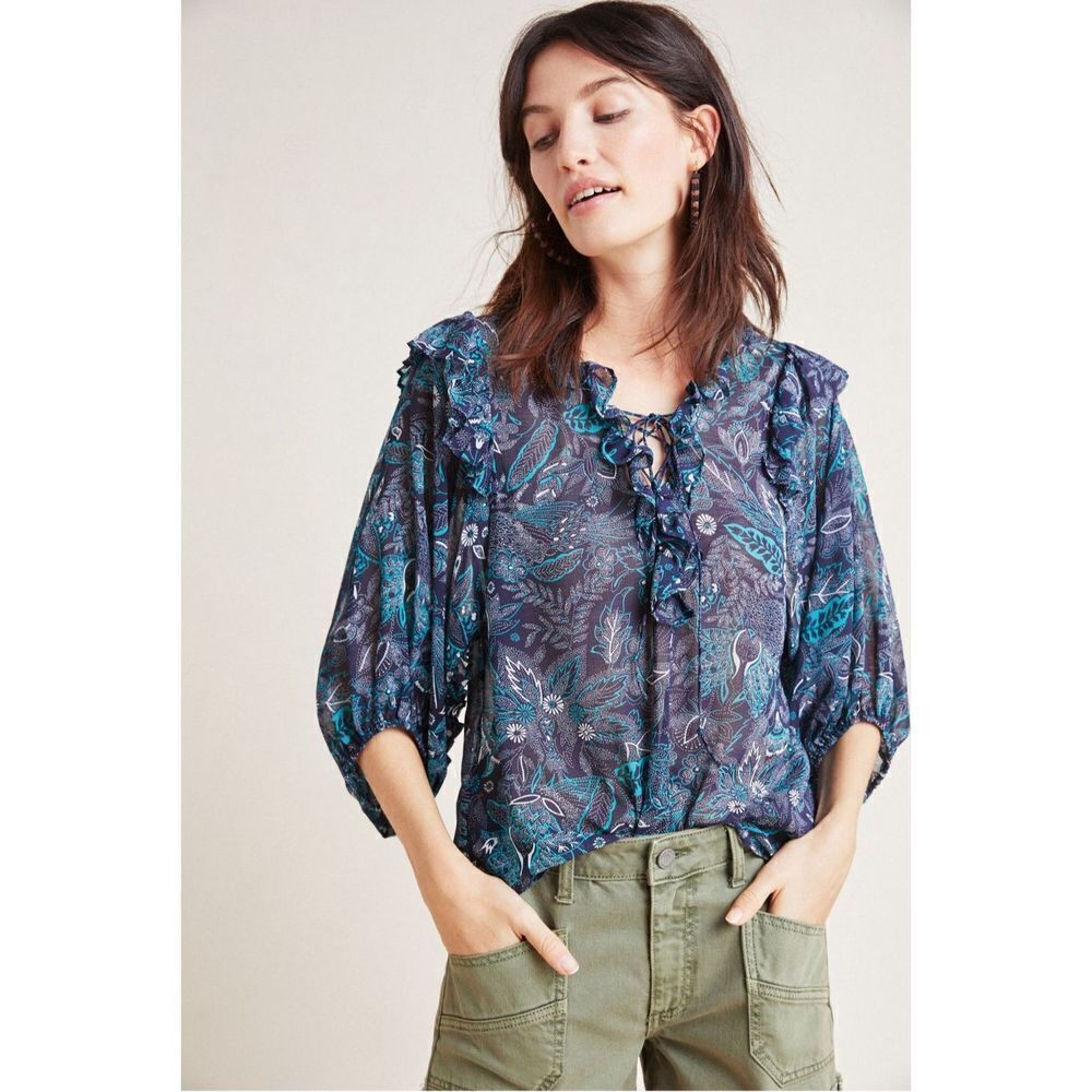 Anthropologie Haida Floral Boho Peasant Blouse S